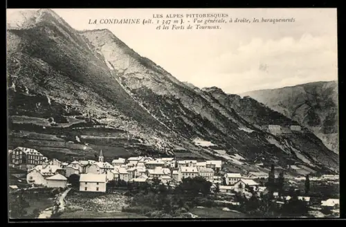AK La Condamine-Châtelard, Vue générale, à droite, des baraquements et les Forts de Tournoux