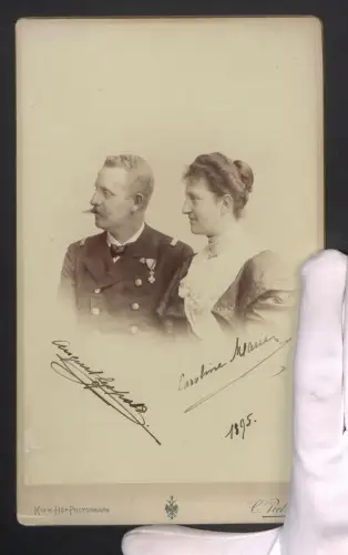 Fotografie C. Pietzner, August Leopold von Sachsen-Coburg-Gotha mit Caroline Marie von Österreich-Toscana Autograph 1895