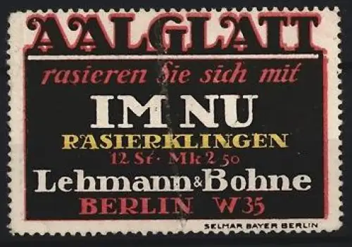Reklamemarke Berlin, Lehmann & Bohne, Aalglatt Rasierklingen