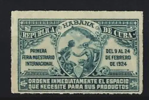 Reklamemarke Havanna, Primera Feria Industrial Internacional 1924, Allegorische Figuren mit Flügelhelm
