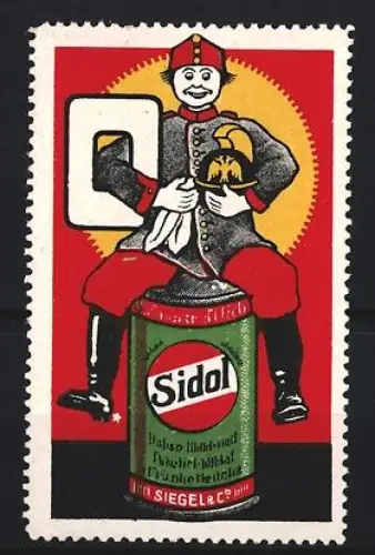 Reklamemarke Sidol, Politur, Soldat auf Dose