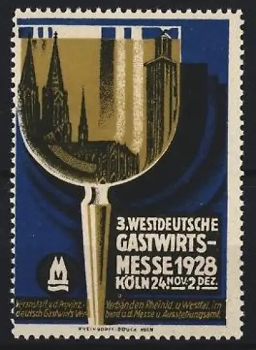 Reklamemarke Köln, 3. Westdeutsche Gastwirts-Messe 1928, Kölner Dom im Glas