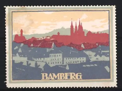 Reklamemarke Bamberg, Stadtsilhouette mit Domtürmen