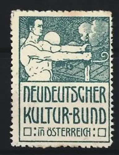 Reklamemarke Neudeutscher Kultur-Bund in Österreich, Mann mit Schwert