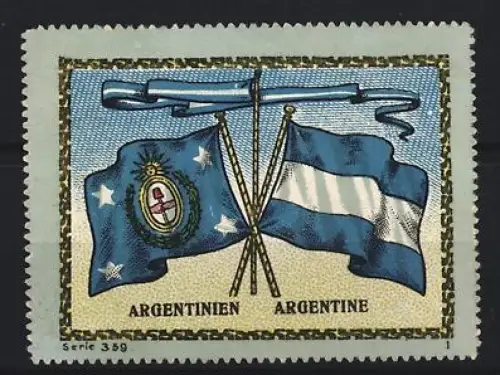Reklamemarke Argentinien, Argentinische Flaggen mit Wappen