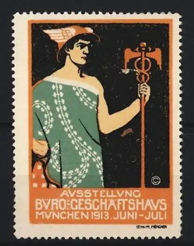Reklamemarke München, Ausstellung Bürogeschäfthaus 1913, Hermes