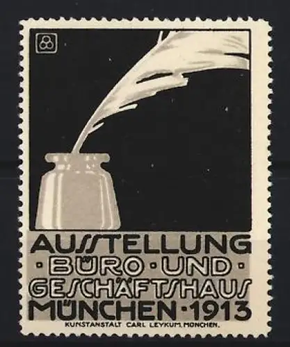 Reklamemarke München, Ausstellung Büro- und Geschäftshaus 1913, Tintenfass mit Feder