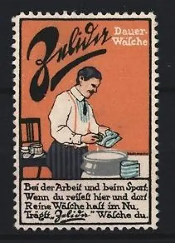 Reklamemarke Zelida Dauer-Wäsche, Mann beim Waschen