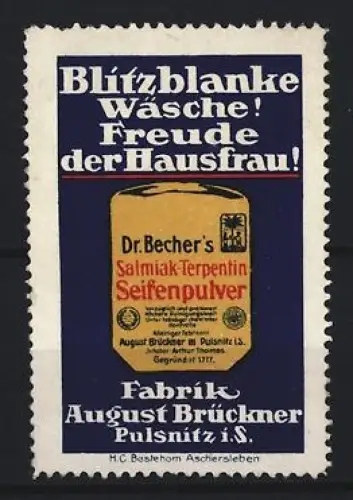 Reklamemarke Pulsnitz, August Brückner, Dr. becher`s Seifenpulver