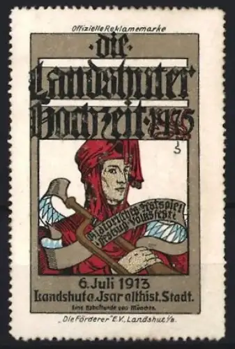 Reklamemarke Landshut, Festspiel Die Landshuter Hochzeit 1475, Trompeter mit Banner