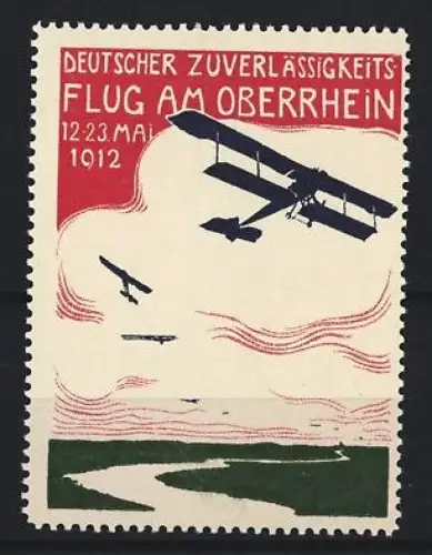 Reklamemarke Oberrhein, Deutscher Zuverlässigkeitsflug 1912, Flugzeuge über Landschaft