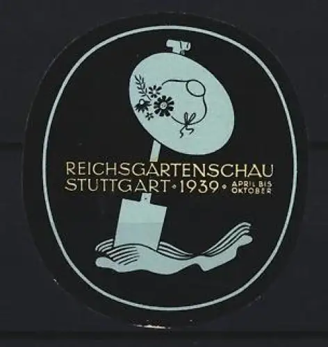 Reklamemarke Stuttgart, Reichsgartenschau 1939, Schaufel mit Blumenmotiv