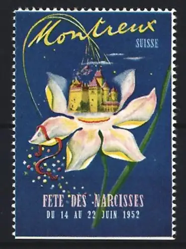 Reklamemarke Montreux, Fête des Narcisses 1952, Schloss und Narzisse