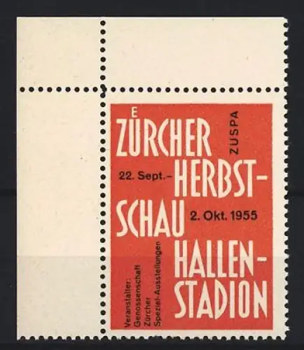Reklamemarke Zürich, Zürcher Herbstschau 1955, Hallenstadion