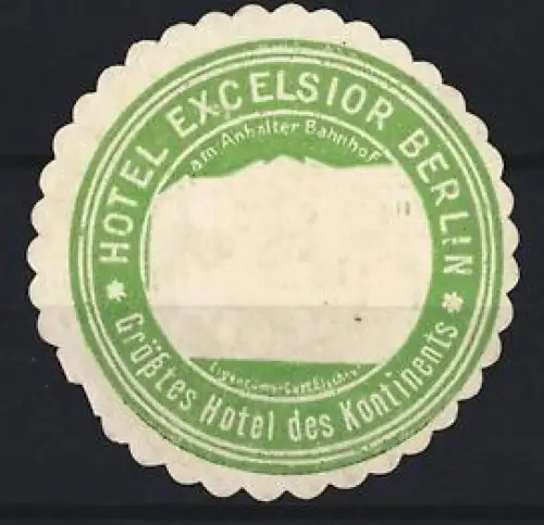 Reklamemarke Berlin, Hotel Excelsior, Grösstes Hotel des Kontinents