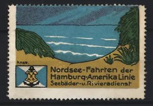 Reklamemarke Knab, Hamburg, Nordsee-Fahrten der Hamburg-Amerika Linie, Küstenlandschaft