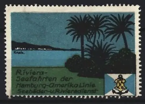 Reklamemarke Riviera, Riviera-Seefahrten der Hamburg-Amerika Linie, Palmen und Küste