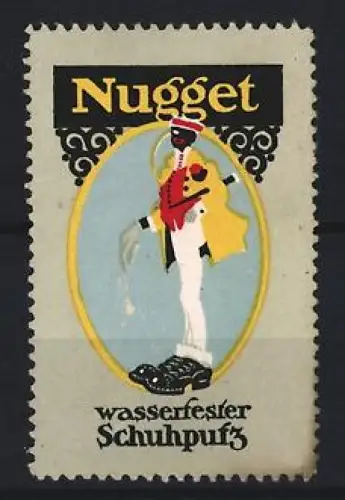 Reklamemarke Nugget, Wasserfester Schuhputz, Diener mit Schuhbürste