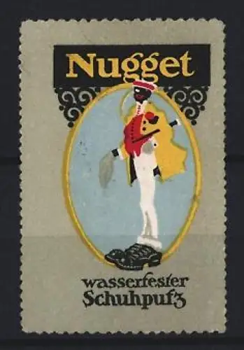 Reklamemarke Nugget, Wasserfester Schuhputz, Mann mit grossen Schuhen