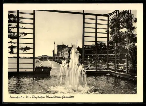 AK Frankfurt a. M., Flughafen Rhein-Main, Gaststätte und Blick auf das Hauptgebäude