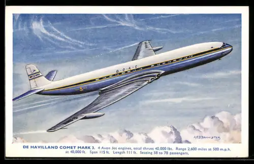 Künstler-AK Flugzeug De Havilland Comet Mark über den Wolken