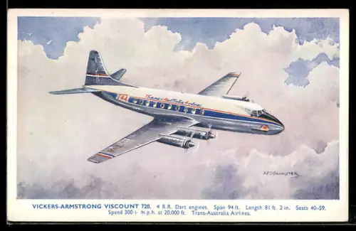 AK Flugzeug Vickers-Armstrong Viscount 720, Trans-Australia Airlines, über den Wolken