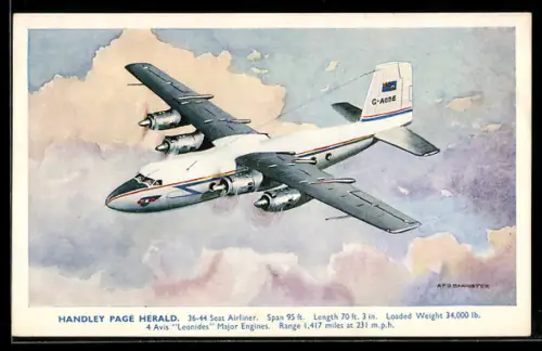 Künstler-AK Flugzeug Handley Page Herald über den Wolken