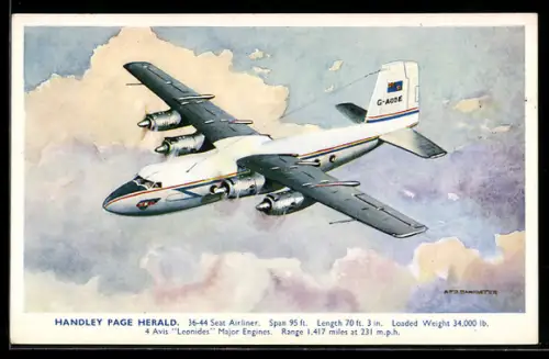 Künstler-AK Flugzeug Handley Page Herald über den Wolken