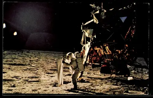 AK Astronaut Edwin Aldrin von Apollo 11 beim Sonnenwind-Experiment, Raumfahrt