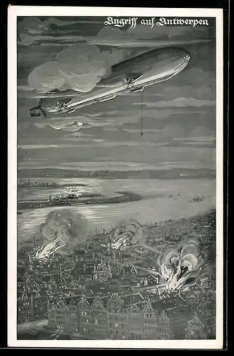 AK Antwerpen, Luftangriff durch Luftschiff