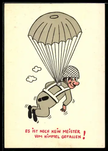 AK Fallschirmjäger mit Fallschirm schwebt zur Erde
