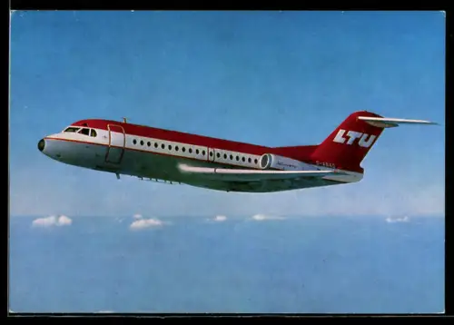 AK Passagierflugzeug des Types Fokker F.28 Fellowship der LTU-Fluggesellschaft