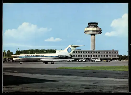 AK Hannover, Blick auf den Flughafen mit dem Tower, Passagierflugzeug der Pan American auf dem Flugfeld