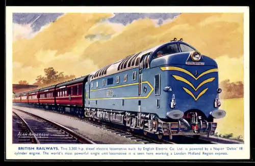 Künstler-AK Britisch Railways, Diesel electric locomotive built by English Electric Co. Ltd., englische Eisenbahn