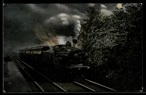 AK Caledonian Railway Express by night, englische Eisenbahn