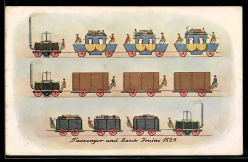 AK Passenger and Goods Trains 1825, englische Eisenbahn