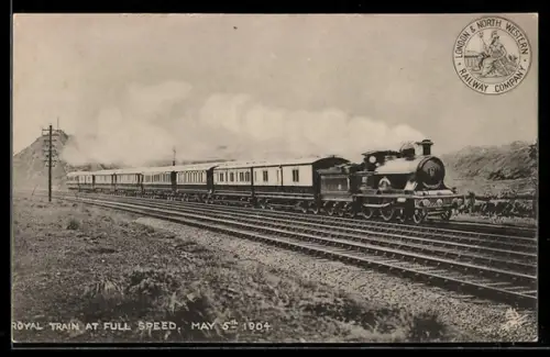 AK Royal Train of the London & North Western Railway Co. at full speed in 1904, englische Eisenbahn