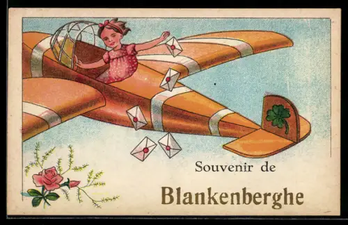 AK Mädchen in einem Flugzeug verteilt Briefsendungen