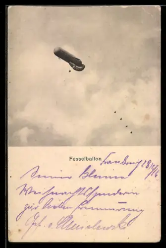 AK Militärischer Fesselballon im Einsatz