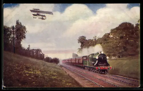 AK North Cornwall Express with an airplane, englische Eisenbahn