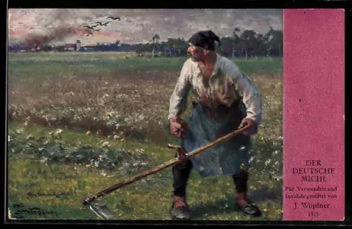 Künstler-AK J. Wopfner der Deutsche Michel auf dem Feld