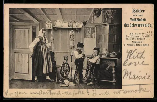 AK Volksleben des Schwarzwalds, Friederle, Hannerle und Mutter