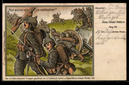 AK Soldaten mit Pickelhauben in einer Schlacht, Kanone, Gewehr, Soldaten zu Pferd