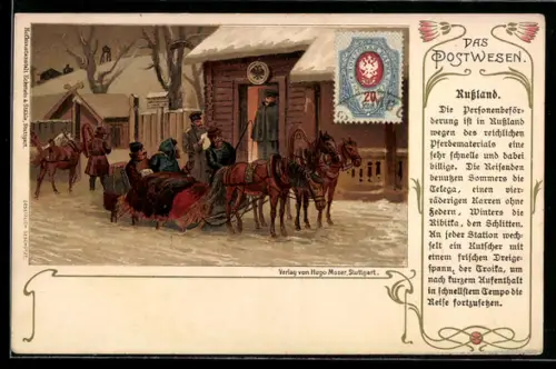 AK Das Postwesen, Russland, Pferdeschlitten