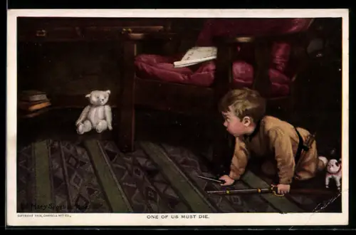 AK Kleiner Junge jagt seinen Teddy