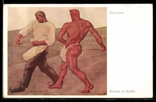 Künstler-AK Albin Egger-Lienz: Semeur et diable, Säemann und der Teufel