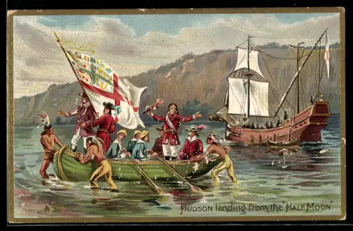 Lithographie Hudson landing from the Half Moon
