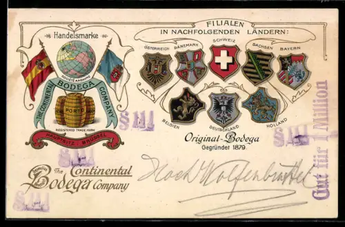 AK Reklame The Continental Bodega Company, Flaggen und Wappen