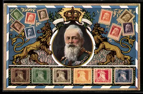 AK Prinzregent Luitpold, Briefmarken, Krone