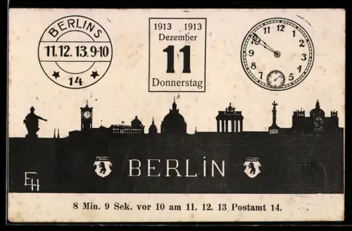 AK Berlin, Datum für den 11.12.13. und analoger Uhr